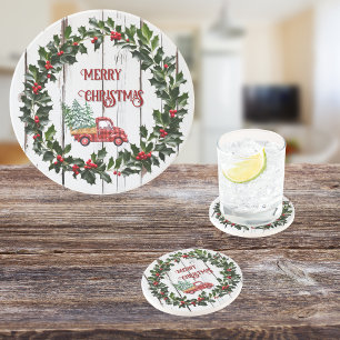 Porta-copos Farmhouse Russo - Caminhão Vermelho de Madeira em 