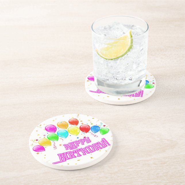 Porta-copos ¡Feliz Cumpleaños! Globos Posavaso de arenisca (Lateral)