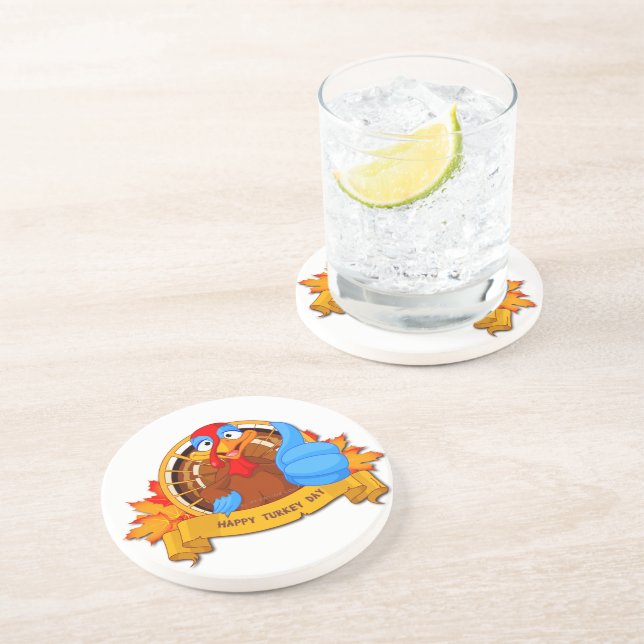 Porta-copos Feliz Dia da Turquia de SlipperyJoe deixa turfa (Lateral)