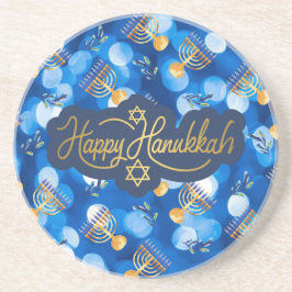 Porta-copos Feliz Hanukkah Azul e Branco