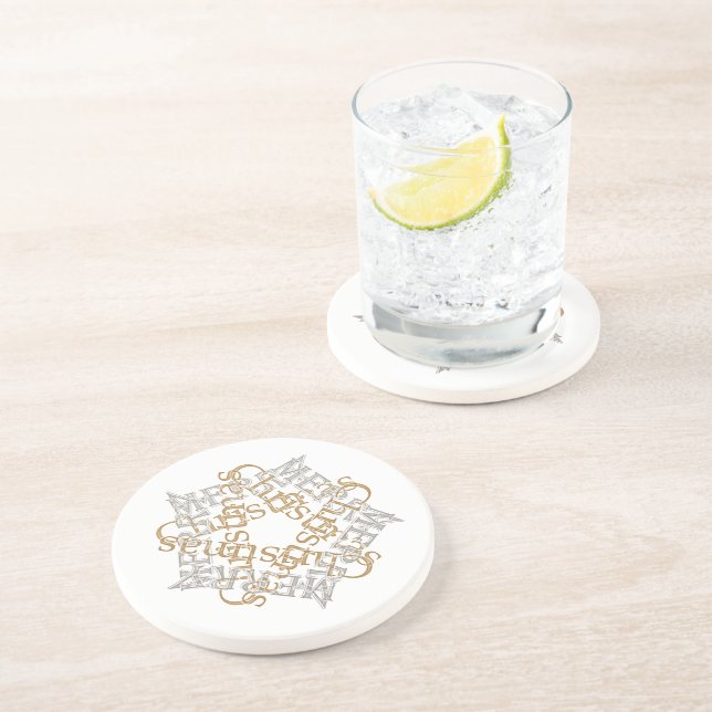 Porta-copos Feliz Natal Calliografia, Arte em Estrela Dourada, (Lateral)