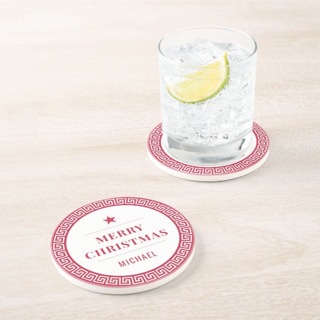Porta-copos Feliz Natal Feriado Vermelho Elegante Chic Moderno (Lateral)