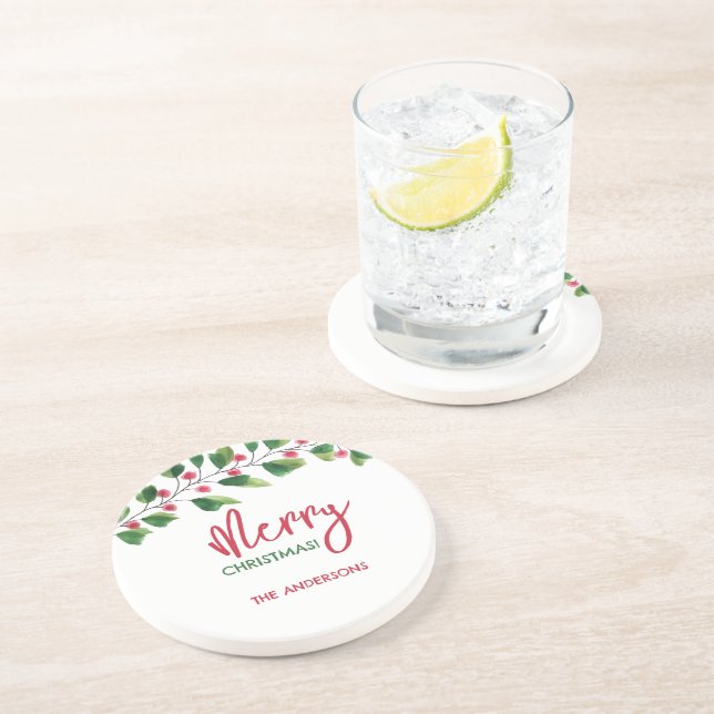 Porta-copos Feliz Natal, Vermelho E Vermelhos, Terra De Aquare (Lateral)