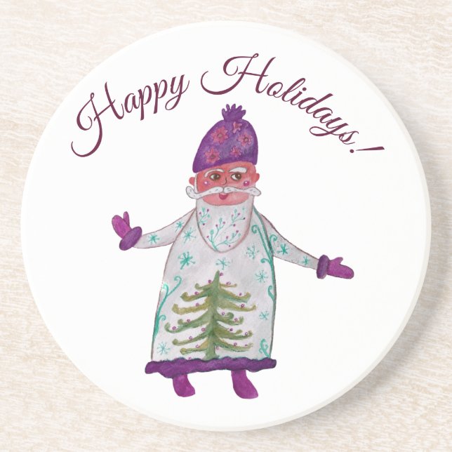 Porta-copos Felizes Feriados Portas copos do Papai Noel (Frente)