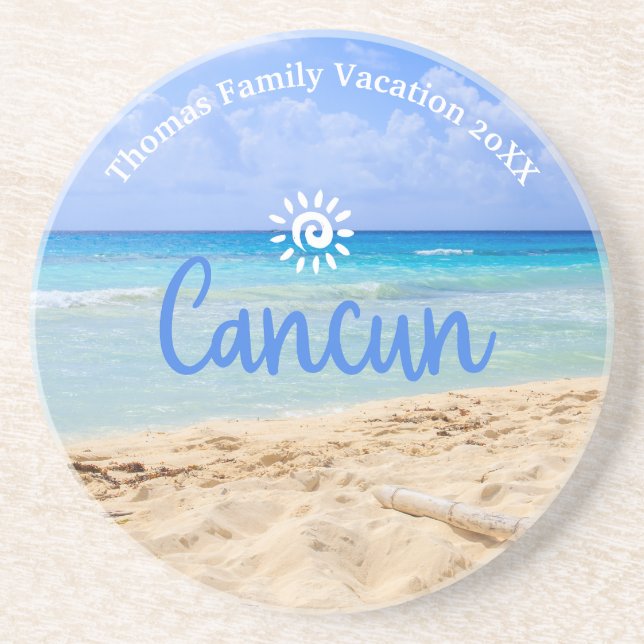 Porta-copos Férias de praia de Cancun da Família Personalizada (Frente)