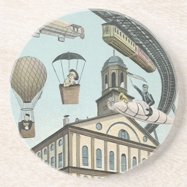 Porta-copos Ficção científica retrô, cidade steampunk vitorian (Frente)