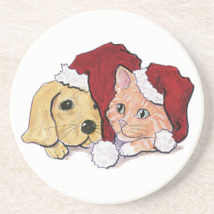 Porta-copos Filhote de Labrador de Natal Fofo e Gato Tabby Lar
