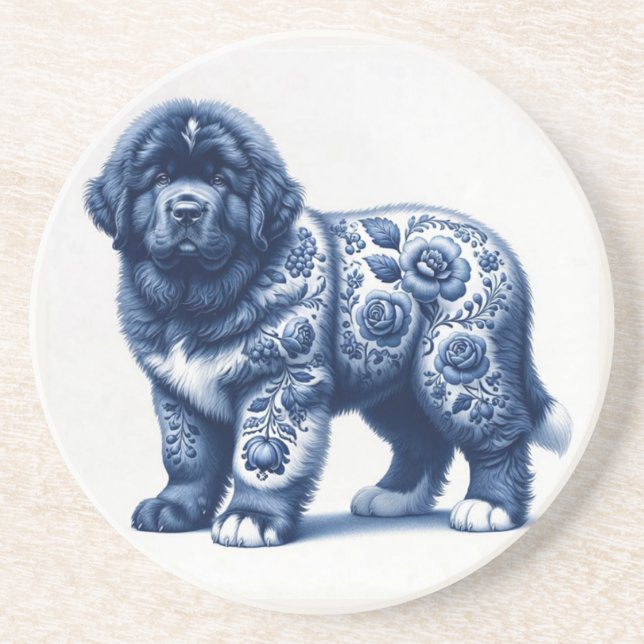 Porta-copos Filhote de Newfoundland Delft Blue (Frente)