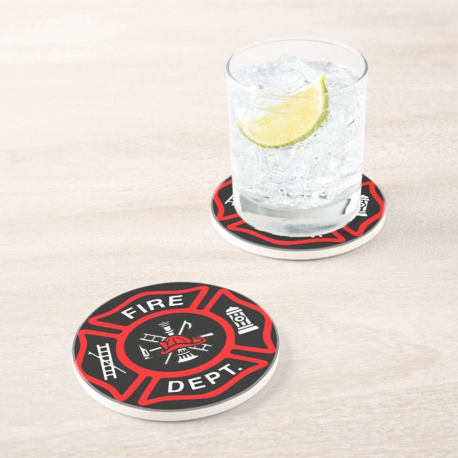 Porta-copos Fire Department logo Black And Red Badge Coaster (Lateral)