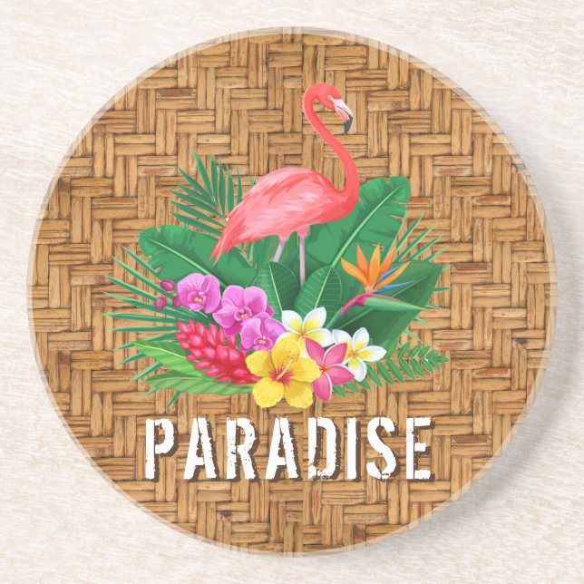 Porta-copos Flamingo Fllowers em Wicker Pattern (Frente)