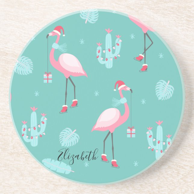 Porta-copos Flamingos Chapéu de Papai Noel Presentes Flocos de (Frente)