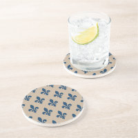 Fleur de Lis Pattern, Royal French Blue em Creme