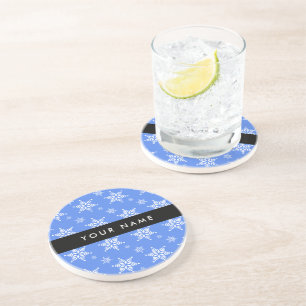 Porta-copos Flocos de neve brancos, azuis, seu nome, personali