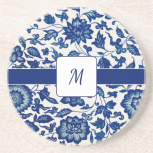 Porta-copos Flor Azul Branco Nome Personalizado País Francês