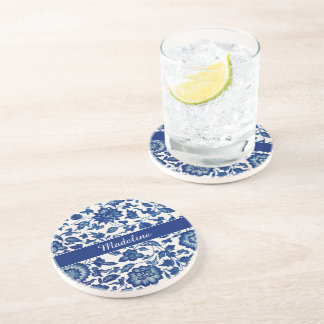 Porta-copos Flor Azul Branco Nome Personalizado País Francês