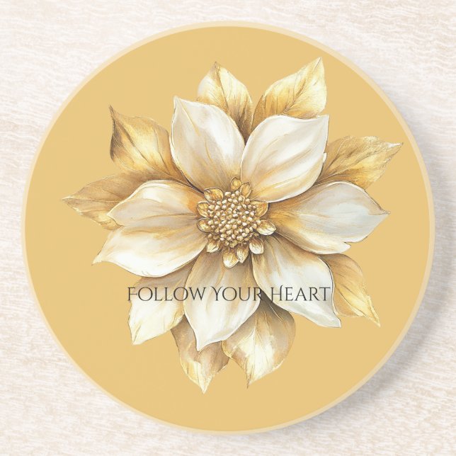 Porta-copos Flor de Creme Dourada (Frente)