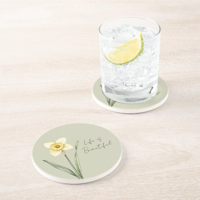 Porta-copos Flor de Narciso Amarelo Branco Verde (Lateral)