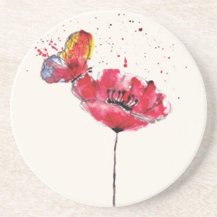 Porta-copos Flor pintada estilizado da papoila da aguarela