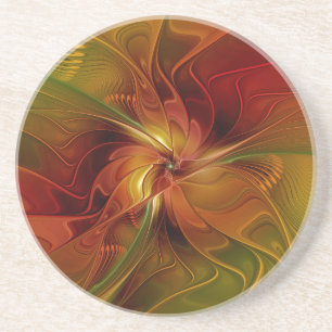 Porta-copos Flor verde-laranja-abstrato Vermelho Castanho-Cast