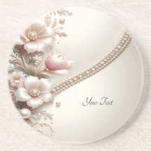 Floral and Pearl Embellishments Sandstone Coaster