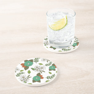 Porta-copos Floral Branco e Verde Retro