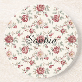 Porta-copos Floral Creme Vermelho Pretty Chic  