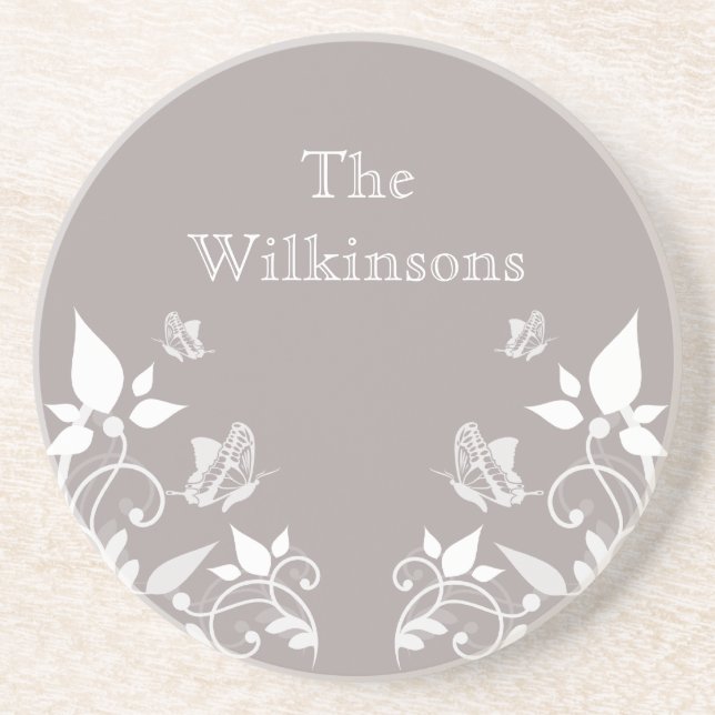 Porta copos Floral da Borboleta de Marfim (Frente)