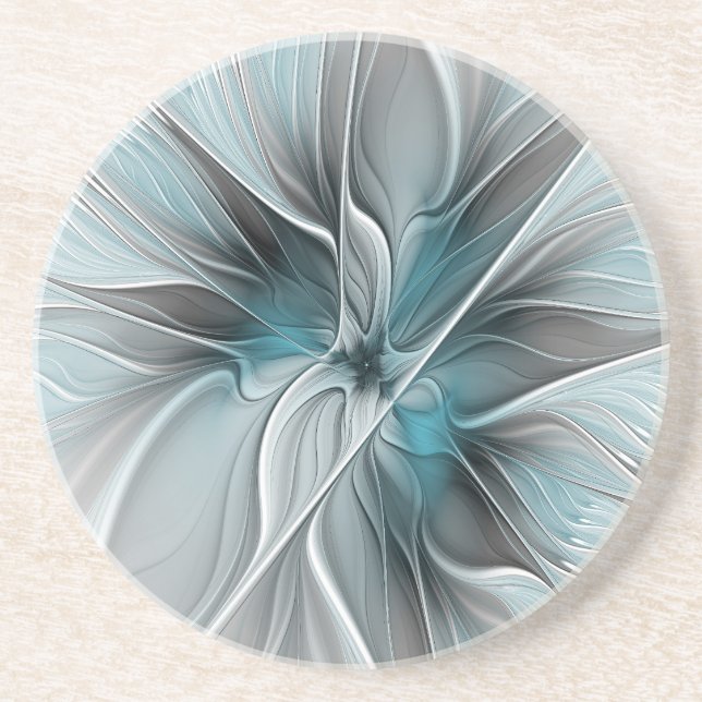 Porta-copos Floral Fractal Moderno Abstrato Flor Azul Cinza (Frente)