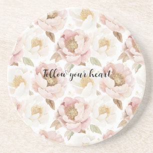 Porta-copos Floral Rosa Dourado Bege