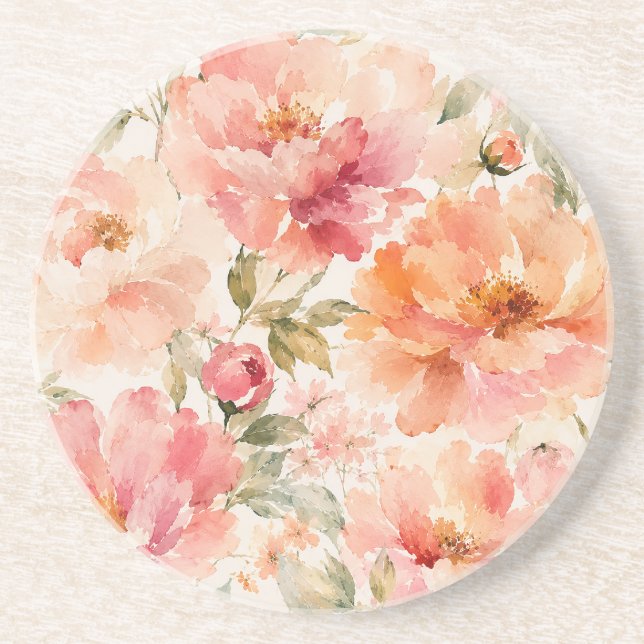 Porta-copos Flores Aquecedoras Românticas de Verão em Aquarela (Frente)