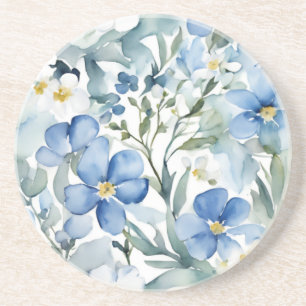 Porta-copos Flores Azuis Brancas Aquarela Chic