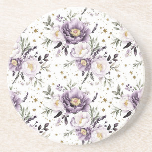 Porta-copos Flores Brancas Roxas Estrelas Douradas