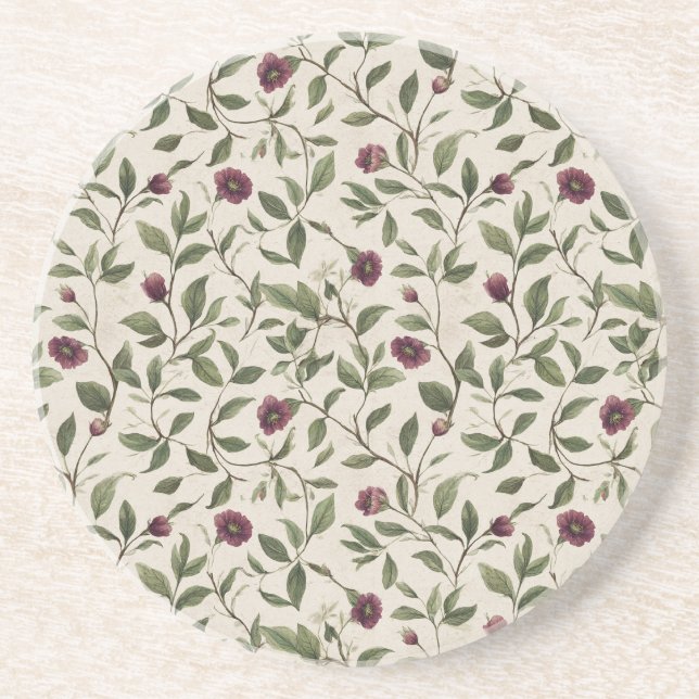 Porta-copos Flores Creme Bordô (Frente)