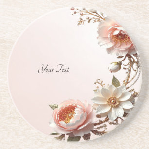 Porta-copos Flores de Arenito Rosa e Branco Decorativas