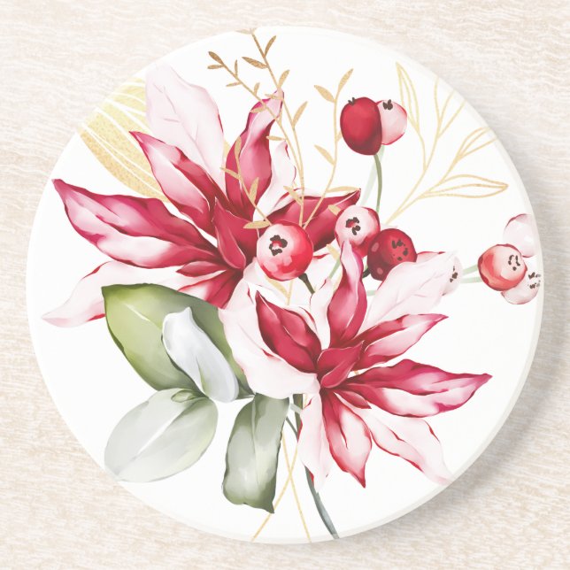 Porta-copos Flores de inverno vermelhas poinsettia aquática (Frente)