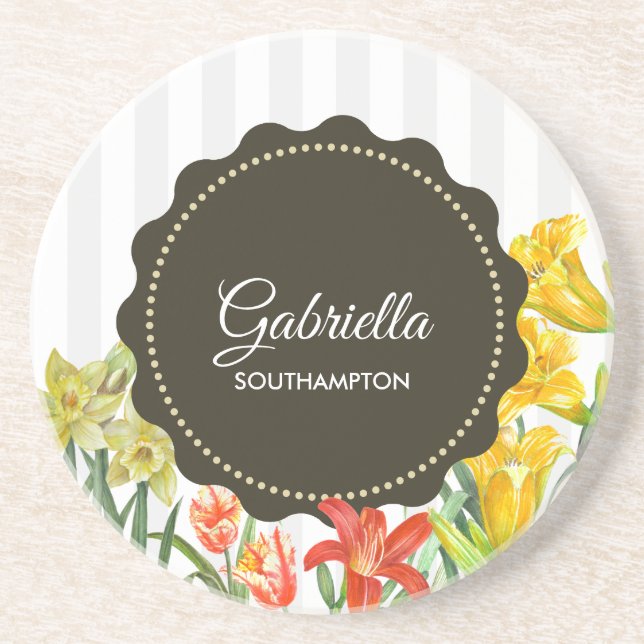 Porta-copos Flores de Mola Amarelo-Amarelo-Laranja (Frente)