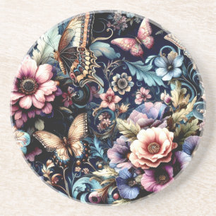 Porta-copos Flores de primavera e Borboletas Antigas