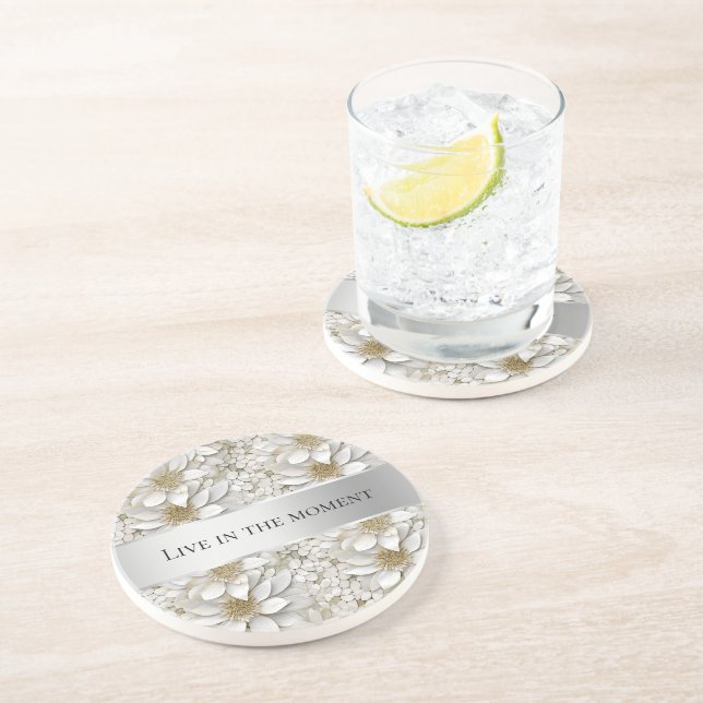 Porta-copos Flores Douradas de Lotus Brancos (Lateral)