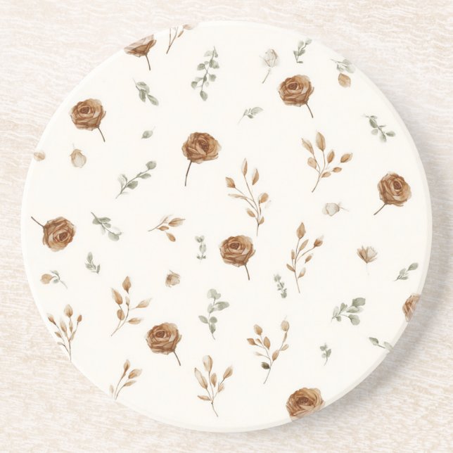 Porta-copos Flores Marrom Creme (Frente)