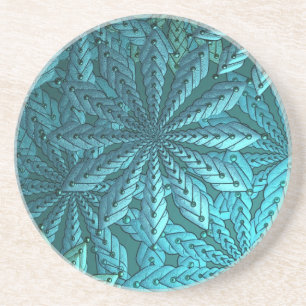 Porta-copos Flores Metálicas Turquesa Arte Fractal