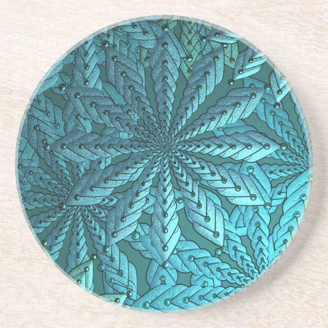 Porta-copos Flores Metálicas Turquesa Arte Fractal (Frente)