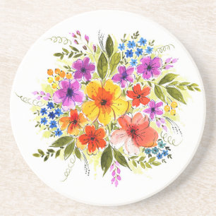 Porta-copos Flores pintadas à mão, vibrante buquê de aquarela.