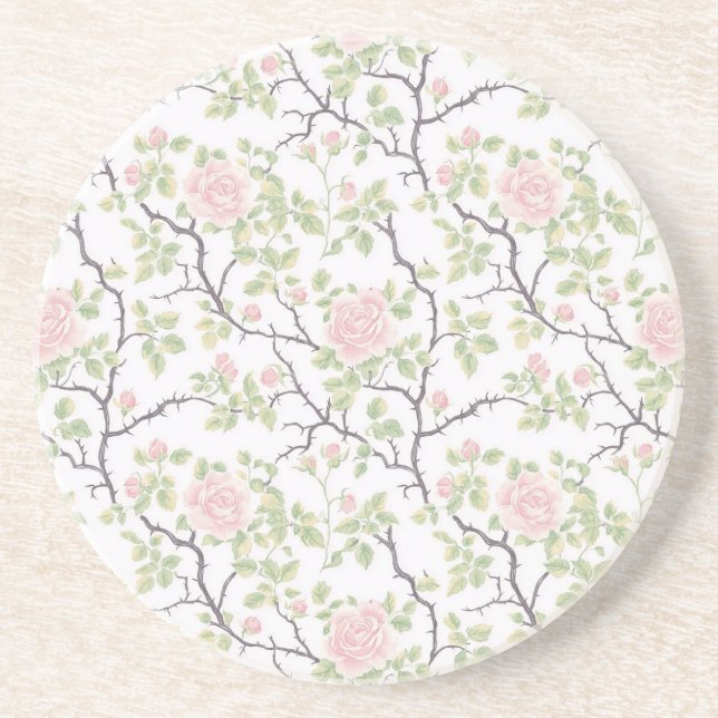 Porta-copos Flores Rosa Bege Chic Romântico (Frente)