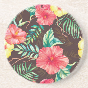 Porta-copos Flores Tropicais Coloridas Fundo Escuro
