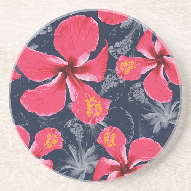 Porta-copos Flores Tropicais de Hibisco Design de Verão (Frente)