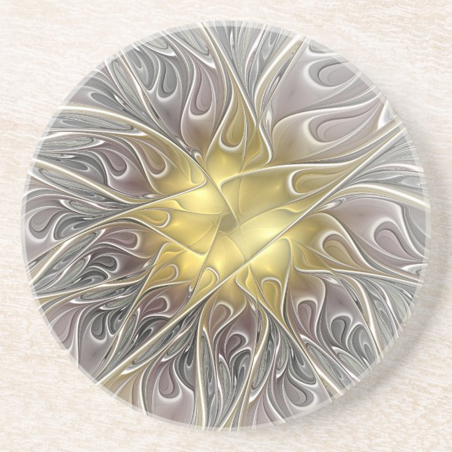 Porta-copos Florescer Com Flor Fractal Abstrata Moderna Dourad (Frente)