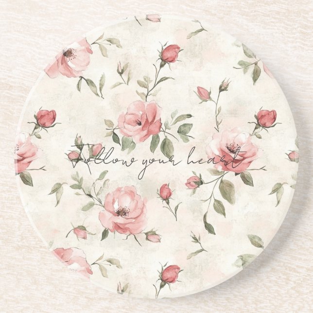 Porta-copos Folhas cor-de-marfim rosadas Floral (Frente)