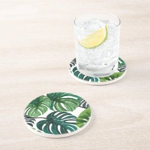 Porta-copos Folhas de Monstera Aquarela Botânica Moderna