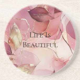 Porta-copos Folhas de Ouro Bege Rosa Borgonha