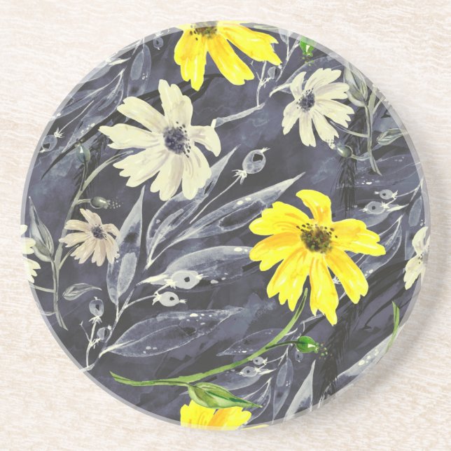 Porta-copos Folhas de outono, bagas: padrão de aquarelas. (Frente)